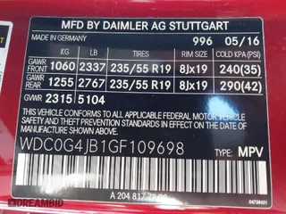 2016 Mercedes-Benz GLC with VIN WDC0G4JB1GF109698, listed as a IAAI auction lot 41934280 with 133,658 mi miles. Bid and sale history available at carsss.com. Image 9.