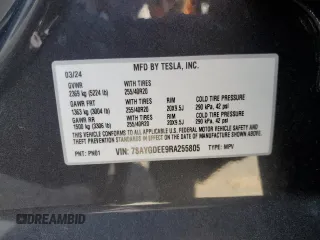 2024 Tesla Model Y Long Range z VIN 7SAYGDEE9RA255805, wystawiony jako Copart lot #50836555 z przebiegiem Nie podano mil oraz Szkoda całkowita • Salvage title. Historia ofert i sprzedaży dostępna na DreamBid. Obrazek 12.