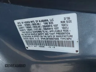 2006 Honda Odyssey EX-L z VIN 5FNRL38706B075356, wystawiony jako IAAI lot #42021960 z przebiegiem 120 455 mil mil oraz . Historia ofert i sprzedaży dostępna na DreamBid. Obrazek 9.
