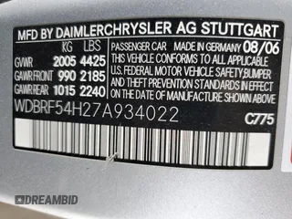 2007 Mercedes-Benz C 280 Luxury с VIN WDBRF54H27A934022, выставлен на аукционе Copart как лот 45772395 с пробегом 176 086 миль миль и Списание • Salvage title. История ставок и продаж доступна на DreamBid. Изображение 12.