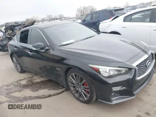 2018 Infiniti Q50 Red Sport 400 with VIN JN1FV7APXJM460621, listed as a IAAI auction lot 41624211 with 56,513 mi miles and . Bid and sale history available at DreamBid. Image 1.