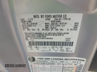 2013 Ford F-150 XL with VIN 1FTFW1ET4DFA90984, listed as a IAAI auction lot 42102603 with 136,097 mi miles and . Bid and sale history available at DreamBid. Image 9.