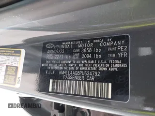 2023 Hyundai Elantra SE with VIN KMHLL4AG8PU634792, listed as a IAAI auction lot 41526912 with 10,892 mi miles and . Bid and sale history available at DreamBid. Image 9.