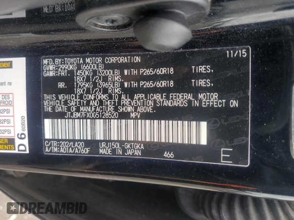 2016 Lexus GX 460 with VIN JTJBM7FX0G5128520, listed as a Copart auction lot 58370455 with 82,925 mi miles and Salvage title. Bid and sale history available at DreamBid. Image 14.