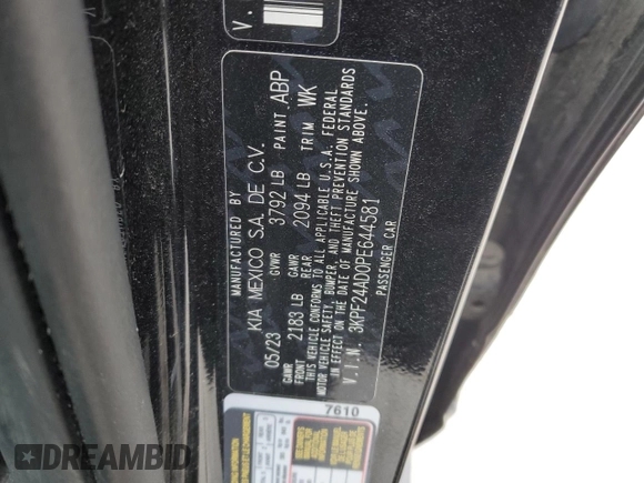 2023 Kia Forte LXS with VIN 3KPF24AD0PE644581, listed as a Copart auction lot 45402785 with 95,549 mi miles and Salvage Title. Bid and sale history available at carsss.com. Image 14.