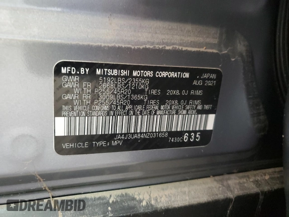 2022 Mitsubishi Outlander SE z VIN JA4J3UA84NZ031658, wystawiony jako Copart lot #56142155 z przebiegiem 73 500 mil mil oraz Szkoda całkowita • Salvage title. Historia ofert i sprzedaży dostępna na DreamBid. Obrazek 14.