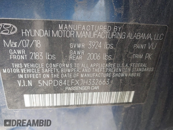 2018 Hyundai Elantra SEL with VIN 5NPD84LFXJH332663, listed as a IAAI auction lot 41750768 with 86,450 mi miles and . Bid and sale history available at DreamBid. Image 9.