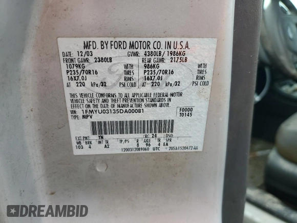 2005 Ford Escape XLT with VIN 1FMYU03135DA00081, listed as a Copart auction lot 74485414 with 0 mi miles and Salvage Title. Bid and sale history available at carsss.com. Image 13.