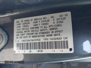 2009 Honda Accord LX-P z VIN 1HGCP26419A167524, wystawiony jako IAAI lot #41975278 z przebiegiem 184 187 mil mil oraz . Historia ofert i sprzedaży dostępna na DreamBid. Obrazek 9.