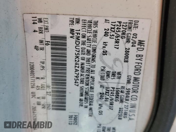 2004 Ford Explorer z VIN 1FMDU75K24ZA79547, wystawiony jako Copart lot #86813934 z przebiegiem Nie podano mil oraz Szkoda całkowita • Salvage title. Historia ofert i sprzedaży dostępna na DreamBid. Obrazek 13.