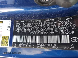 2009 Toyota Prius with VIN JTDKB20U497881601, listed as a IAAI auction lot 42106961 with 1 mi miles. Bid and sale history available at carsss.com. Image 9.