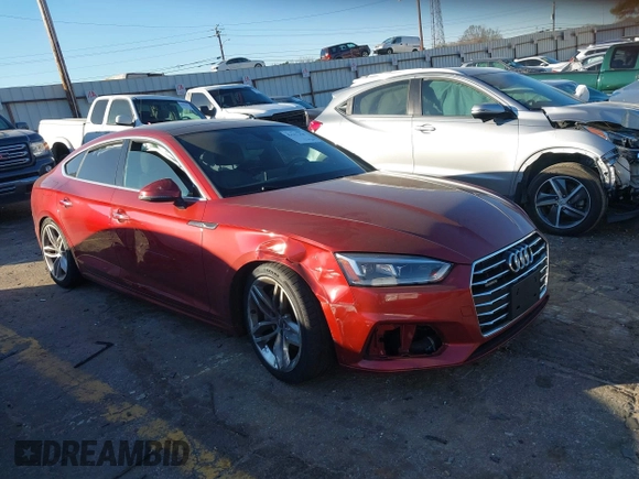 2019 Audi A5 Sportback Premium with VIN WAUANCF57KA054688, listed as a IAAI auction lot 41227350 with 1 mi miles. Bid and sale history available at carsss.com. Image 1.