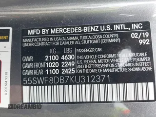 2019 Mercedes-Benz C 300 with VIN 55SWF8DB7KU312371, listed as a IAAI auction lot 42053369 with 62,767 mi miles and . Bid and sale history available at DreamBid. Image 9.