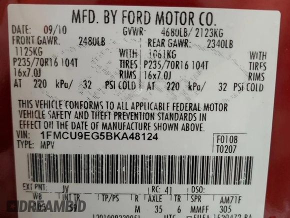 2011 Ford Escape Limited with VIN 1FMCU9EG5BKA48124, listed as a Copart auction lot 50702485 with 108,570 mi miles and Salvage Title. Bid and sale history available at carsss.com. Image 13.