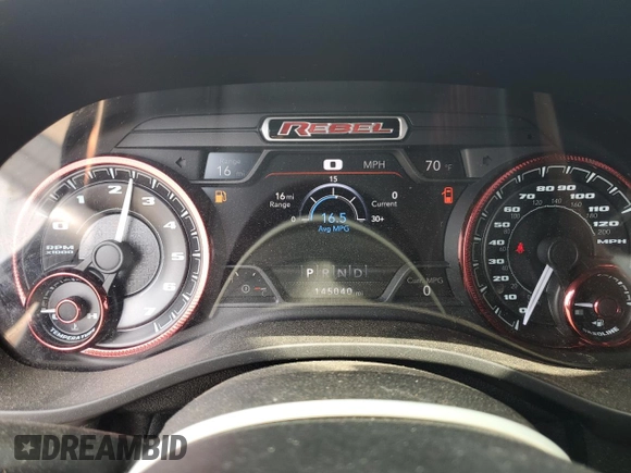 2019 Ram 1500 Rebel z VIN 1C6SRFLT8KN618140, wystawiony jako Copart lot #54734815 z przebiegiem 145 040 mil mil oraz Szkoda całkowita • Salvage title. Historia ofert i sprzedaży dostępna na DreamBid. Obrazek 9.