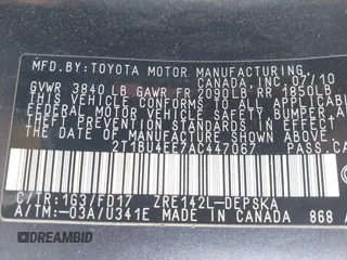 2010 Toyota Corolla with VIN 2T1BU4EE7AC447067, listed as a IAAI auction lot 42077793 with 158,093 mi miles. Bid and sale history available at carsss.com. Image 8.