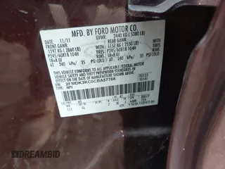 2012 Ford Edge Limited with VIN 2FMDK3KC0CBA57768, listed as a IAAI auction lot 41822586 with 78,349 mi miles. Bid and sale history available at carsss.com. Image 9.