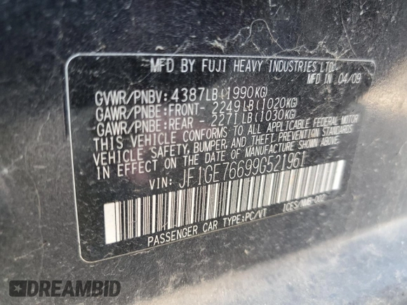 2009 Subaru WRX w/Premium Pkg with VIN JF1GE76699G521961, listed as a Copart auction lot 60173475 with 159,811 mi miles and Clean title. Bid and sale history available at DreamBid. Image 13.