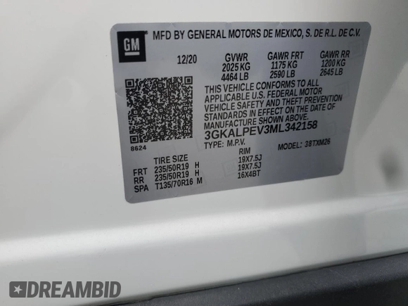 2021 GMC Terrain SLT z VIN 3GKALPEV3ML342158, wystawiony jako Copart lot #58979935 z przebiegiem 75 086 mil mil oraz Szkoda całkowita • Salvage title. Historia ofert i sprzedaży dostępna na DreamBid. Obrazek 13.