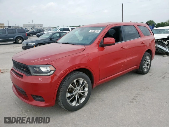 2019 Dodge Durango GT Plus with VIN 1C4RDJDG2KC739168, listed as a Copart auction lot 53700155 with 97,307 mi miles and Salvage title. Bid and sale history available at DreamBid. Image 1.