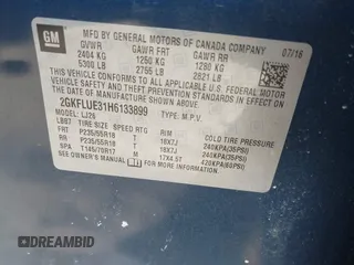 2017 GMC Terrain SLT with VIN 2GKFLUE31H6133899, listed as a IAAI auction lot 41351665 with 84,197 mi miles. Bid and sale history available at carsss.com. Image 9.
