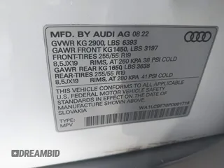 2023 Audi Q7 Premium Plus with VIN WA1LCBF70PD001716, listed as a IAAI auction lot 40373883 with 35,480 mi miles and . Bid and sale history available at DreamBid. Image 9.