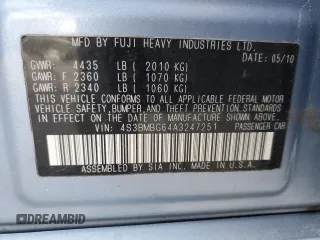 2010 Subaru Legacy Premium All-Weather Anniversary with VIN 4S3BMBG64A3247251, listed as a Copart auction lot 41462415 with 198,964 mi miles and Salvage title. Bid and sale history available at DreamBid. Image 14.
