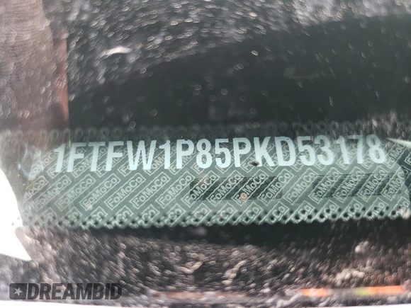 2023 Ford F-150 with VIN 1FTFW1P85PKD53178, listed as a Copart auction lot 54293575 with Not provided miles and Salvage title. Bid and sale history available at DreamBid. Image 12.