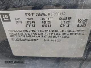 2013 Chevrolet Sonic LT with VIN 1G1JC5SH7D4234042, listed as a IAAI auction lot 42179089 with 132,758 mi miles and . Bid and sale history available at DreamBid. Image 9.