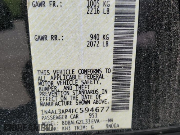 2015 Nissan Altima S with VIN 1N4AL3AP4FC594677, listed as a Copart auction lot 62324435 with 112,223 mi miles and Salvage title. Bid and sale history available at DreamBid. Image 12.