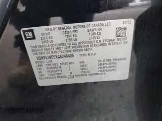 2012 GMC Terrain SLT-2 with VIN 2GKFLWE5XC6246496, listed as a IAAI auction lot 42533607 with 222,870 mi miles and . Bid and sale history available at DreamBid. Image 9.