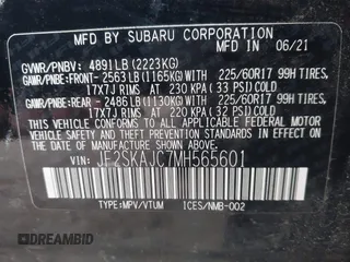 2021 Subaru Forester Premium with VIN JF2SKAJC7MH565601, listed as a IAAI auction lot 42202360 with 85,792 mi miles and . Bid and sale history available at DreamBid. Image 9.