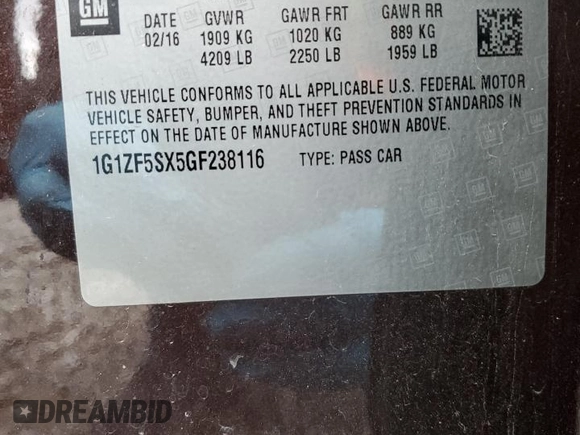 2016 Chevrolet Malibu LT with VIN 1G1ZF5SX5GF238116, listed as a Copart auction lot 46534725 with 147,167 mi miles and Salvage Title. Bid and sale history available at DreamBid. Image 14.