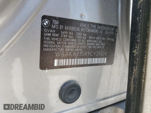 2009 BMW 7 Series 750i с VIN WBAKA835X9CY35026, выставлен на аукционе Copart как лот 54975065 с пробегом 106 829 миль миль и Чистый • Clean title. История ставок и продаж доступна на DreamBid. Изображение 12.