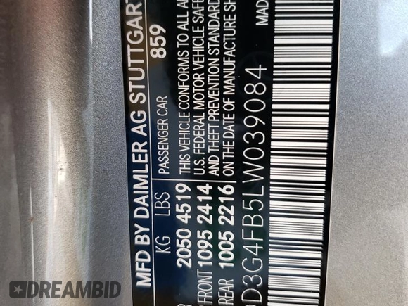 2020 Mercedes-Benz A 220 with VIN WDD3G4FB5LW039084, listed as a Copart auction lot 46716395 with Not Provided miles and Salvage Title. Bid and sale history available at DreamBid. Image 12.