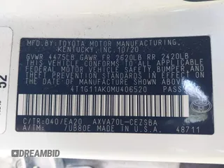 2021 Toyota Camry SE Nightshade with VIN 4T1G11AK0MU406520, listed as a IAAI auction lot 41536834 with 76,711 mi miles and . Bid and sale history available at DreamBid. Image 9.