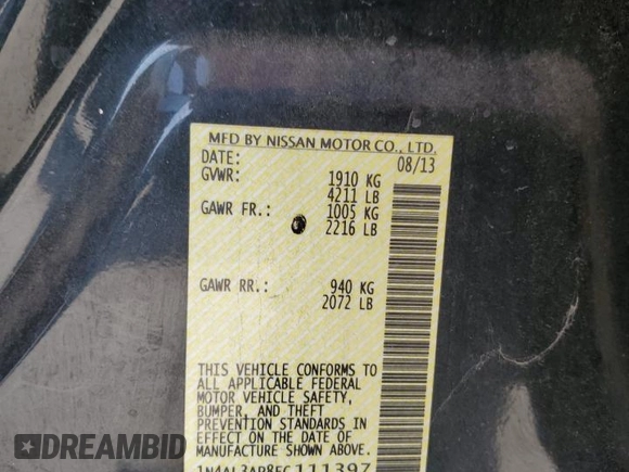 2014 Nissan Altima S with VIN 1N4AL3AP8EC111397, listed as a Copart auction lot 50278005 with 109,675 mi miles and Salvage Title. Bid and sale history available at DreamBid. Image 14.
