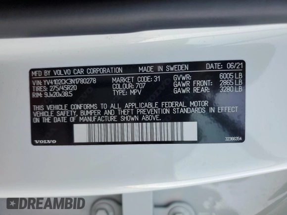 2022 Volvo XC90 Momentum with VIN YV4102CK3N1780278, listed as a Copart auction lot 76260684 with 37,246 mi miles and Salvage Title. Bid and sale history available at DreamBid. Image 14.
