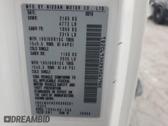 2017 Nissan NV200 SV с VIN 3N6CM0KN2HK690281, выставлен на аукционе Copart как лот 56959525 с пробегом 96 291 миль миль и Списание • Salvage title. История ставок и продаж доступна на DreamBid. Изображение 13.