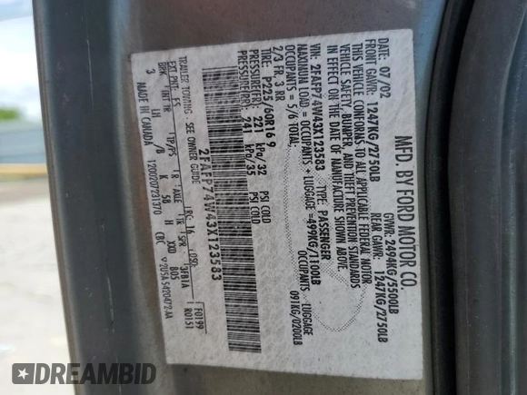 2003 Ford Crown Victoria LX z VIN 2FAFP74W43X123583, wystawiony jako Copart lot #57677555 z przebiegiem 185 336 mil mil oraz Szkoda całkowita • Salvage title. Historia ofert i sprzedaży dostępna na DreamBid. Obrazek 12.