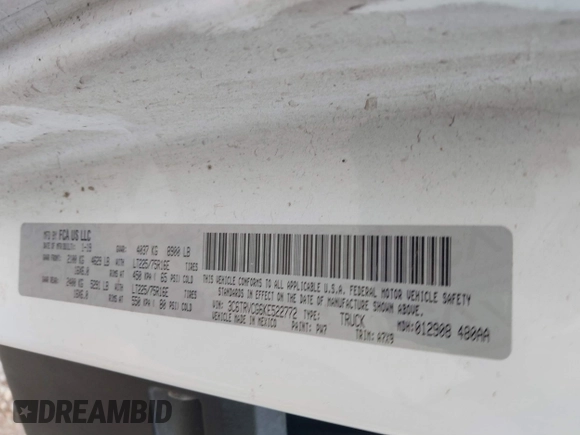 2019 Ram ProMaster Cargo with VIN 3C6TRVCG6KE522772, listed as a IAAI auction lot 41570518 with 117,422 mi miles and . Bid and sale history available at DreamBid. Image 9.