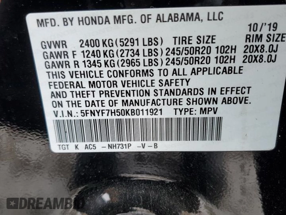 2019 Honda Passport EX-L with VIN 5FNYF7H50KB011921, listed as a Copart auction lot 75935324 with Not Provided miles and Salvage Title. Bid and sale history available at carsss.com. Image 13.