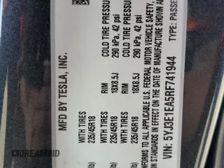 2024 Tesla Model 3 z VIN 5YJ3E1EA5RF741944, wystawiony jako Copart lot #45755205 z przebiegiem Nie podano mil oraz Szkody całkowita. Historia ofert i sprzedaży dostępna na DreamBid. Obrazek 15.