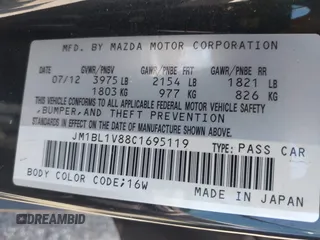 2012 Mazda 3 i Touring with VIN JM1BL1V88C1695119, listed as a IAAI auction lot 42767375 with 130,293 mi miles and . Bid and sale history available at DreamBid. Image 9.