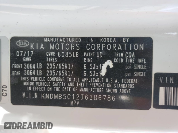 2018 Kia Sedona LX with VIN KNDMB5C12J6386786, listed as a Copart auction lot 52376775 with 140,750 mi miles and Salvage Title. Bid and sale history available at DreamBid. Image 13.