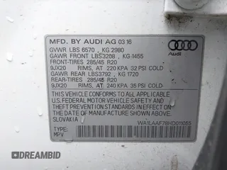 2017 Audi Q7 Premium Plus with VIN WA1LAAF78HD011055, listed as a IAAI auction lot 42509579 with 115,815 mi miles and . Bid and sale history available at DreamBid. Image 9.