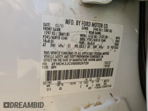 2011 Ford Edge SEL with VIN 2FMDK3JC0BBB29729, listed as a Copart auction lot 49794735 with 157,645 mi miles and Non Repairable. Bid and sale history available at carsss.com. Image 14.