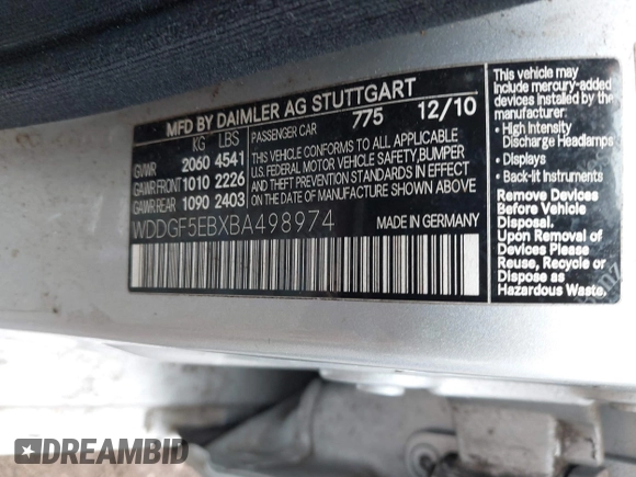 2011 Mercedes-Benz C 300 Sport with VIN WDDGF5EBXBA498974, listed as a IAAI auction lot 41507900 with 202,261 mi miles and . Bid and sale history available at carsss.com. Image 9.