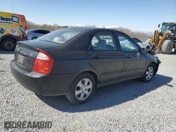 2004 Kia Spectra LX with VIN KNAFE121X45021922, listed as a Copart auction lot 49989845 with 184,189 mi miles and Salvage Title. Bid and sale history available at carsss.com. Image 3.