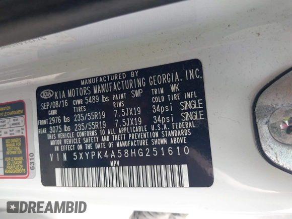 2017 Kia Sorento SXL z VIN 5XYPK4A58HG251610, wystawiony jako IAAI lot #42351313 z przebiegiem 147 527 mil mil oraz . Historia ofert i sprzedaży dostępna na DreamBid. Obrazek 9.